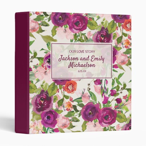 Wedding Love Story Scrapbook Purple Pink Floral 3 Ring Binder