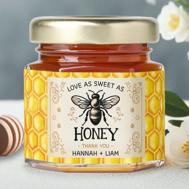 Wedding Love Sweet as Honey Thank You Bee Custom Honey Jar Favors (Creator Uploaded)