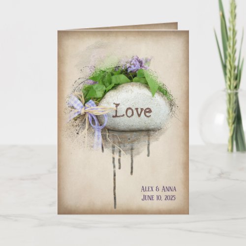 wedding LOVE text carved in stone Card