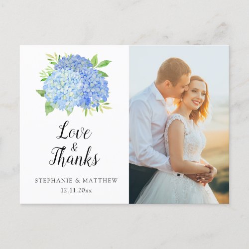 Wedding Love  Thanks Hydrangea Floral Photo Postcard