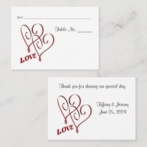 Wedding Table Place Cards Love Two Hearts Business Card Templates