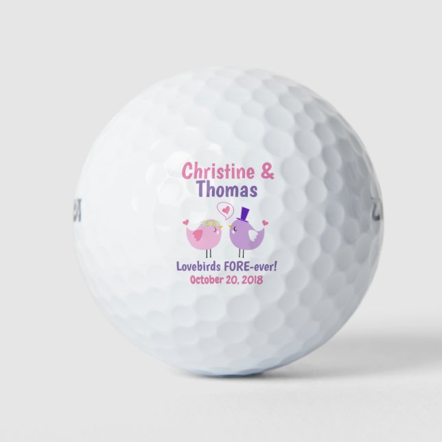 Wedding Lovebirds Pink Purple Favor Golf Balls (Front)