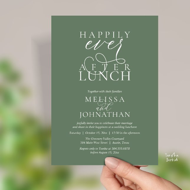 Wedding Lunch Invites, Elegant Happily Ever After Invitation (Wedding Lunch Invites, Elegant Happily Ever After Invitation Card in Sage Green)