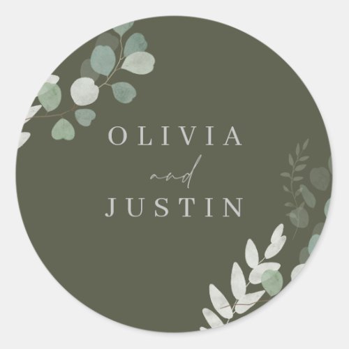 Wedding Luxury Divine Olive Greenery Wedding Classic Round Sticker