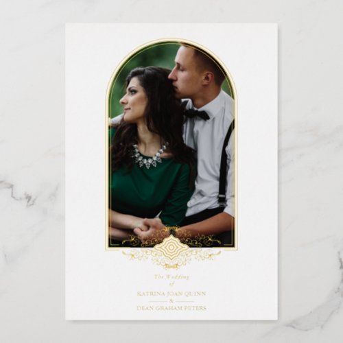 Wedding Luxury Golden Arch Effect Photo Foil Invitation