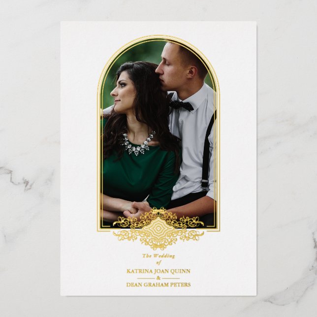 Wedding Luxury Golden Arch Effect Photo Foil Invitation (Front)