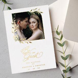 Wedding Luxury Golden Branches Frame Chic Photo Foil Invitation