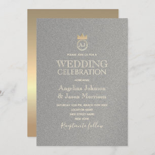 Wedding Luxury Silver and Gold Monogram Invitation