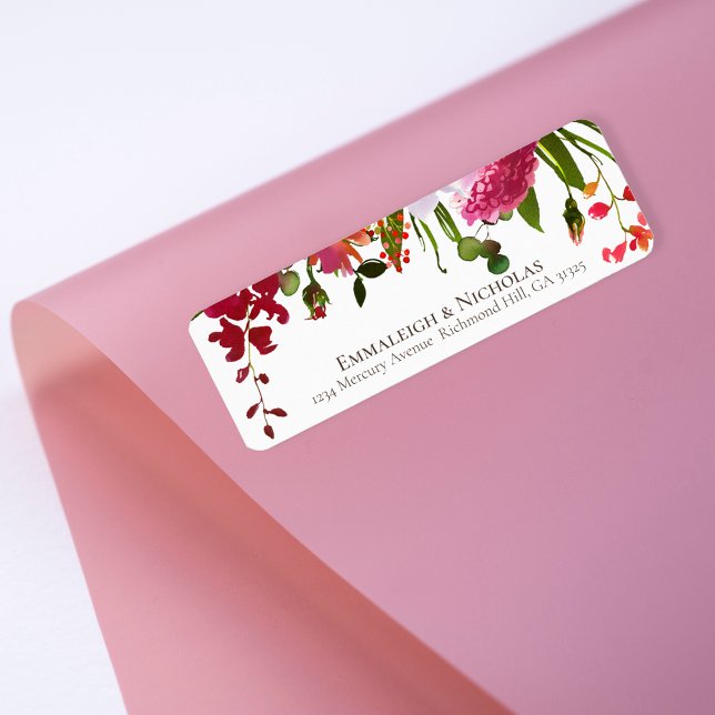 Wedding Magenta Pink Coral Floral Address Label (Creator Uploaded)