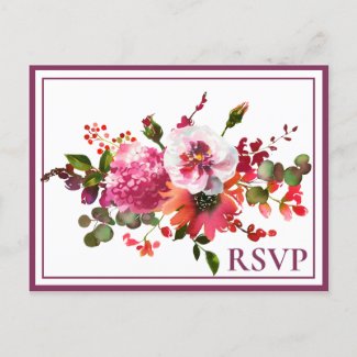 Wedding Magenta Pink Coral Floral RSVP
