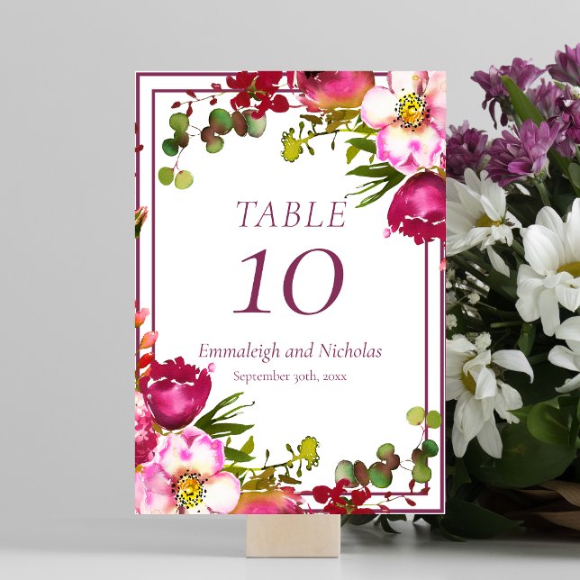 Wedding Magenta Pink Coral Floral Table Number (Creator Uploaded)