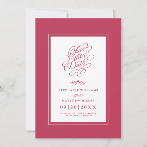 Wedding Magenta Red Calligraphy Printable Digital Save The Date