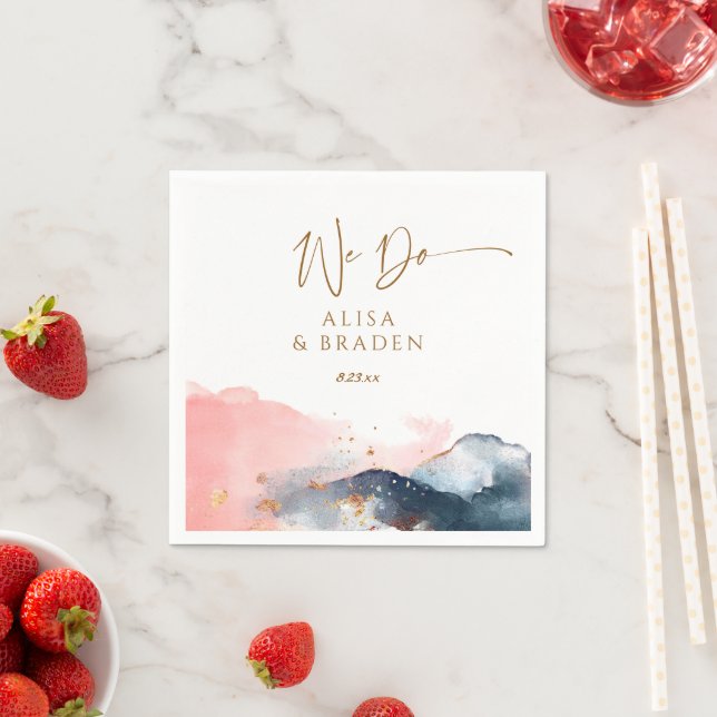Wedding Magical Mountain Navy Blue Pink We Do Napkins (Insitu)