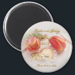 Wedding Magnet with tulips, rings and heart<br><div class="desc">Beautiful tulips with 2 rings and heart. Customize and put your names and wedding date.</div>