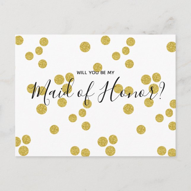 Wedding maid of honor | Gold Confetti Postcard (Front)