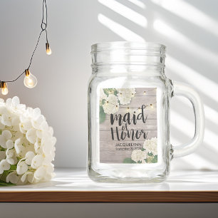 Wedding Maid of Honor Hydrangea String Lights wood Mason Jar