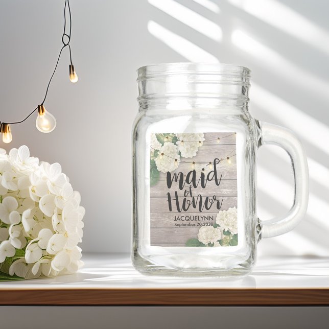 Wedding Maid of Honor Hydrangea String Lights wood Mason Jar (Creator Uploaded)
