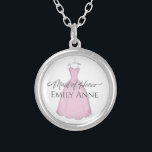Wedding Maid of Honor Keepsake Beautiful Dress Silver Plated Necklace<br><div class="desc">Pretty Maid of Honor pink vintage wedding dress,  A beautiful Bridal Party Wedding gifts idea. Personalized cute thank you favor.  A delightful,  sweet way to say Thank you to your Maid of Honor with this personalized custom necklace. A cute,  personalized gift for those who share your special day.</div>