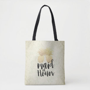 Wedding Maid of Honor Modern Gold Pineapple Couple Tote Bag