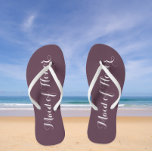 Wedding Maid of Honor Trendy Eggplant Flip Flops<br><div class="desc">Gift your wedding bridesmaids with these stylish Maid of Honor flip flops that are a trendy eggplant color along with white,  stylized script to complement your similar wedding color scheme. Select foot size along with other options. You may customize your flip flops to change color to your desire.</div>