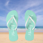Wedding Maid of Honor Trendy Seafoam Flip Flops<br><div class="desc">Gift your wedding bridesmaids with these stylish Maid of Honor flip flops that are a trendy seafoam color along with white,  stylized script to complement your similar wedding color scheme. Select foot size along with other options. Available in many,  popular bridesmaid wedding color schemes.</div>