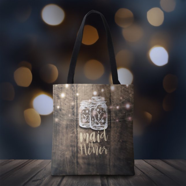 Wedding Maid of Honor Wood Mason Jar String Lights Tote Bag (Creator Uploaded)