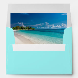 Wedding Mailing Envelope Tropical Beach Scene 