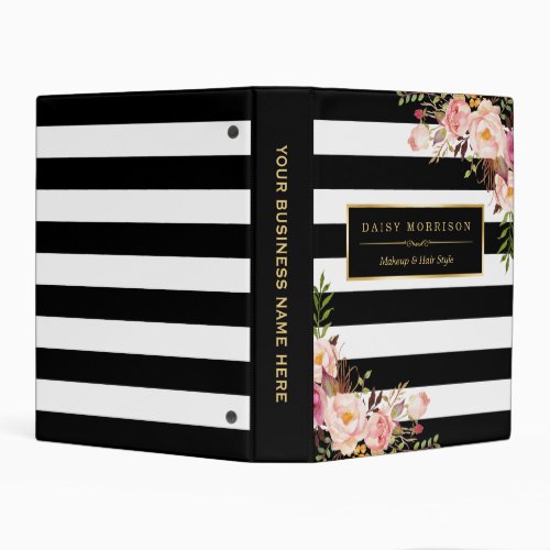 Wedding Makeup Hair Style Pink Floral Stripes Mini Binder