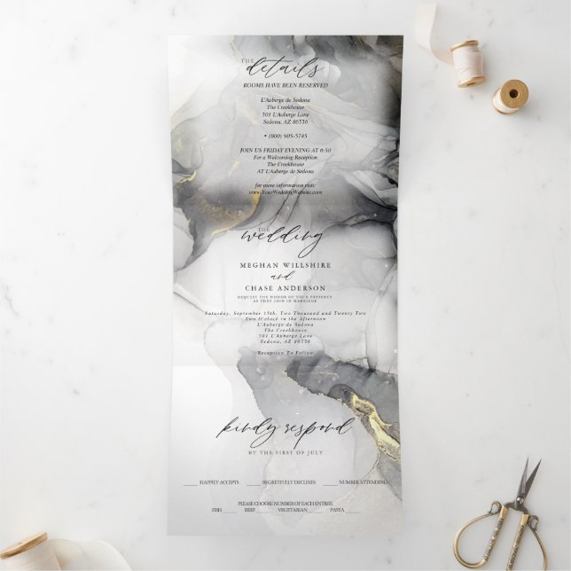 Wedding Marble Black Gold Alcohol Ink  Tri-Fold  (Inside)
