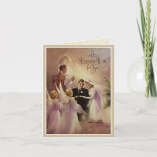 Wedding Marriage Bride Groom  Priest Angels Card