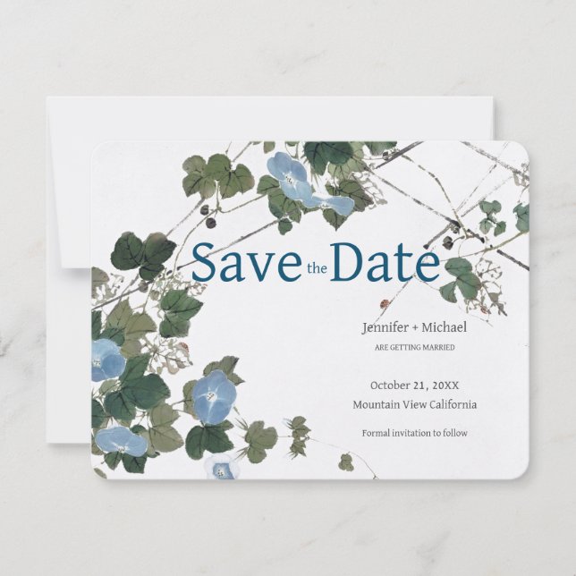 Wedding Marriage Calligraphy Floral Black White Save The Date (Front)