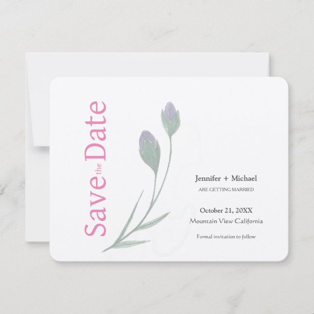 Wedding Marriage Calligraphy Floral Black White Save The Date (Front)