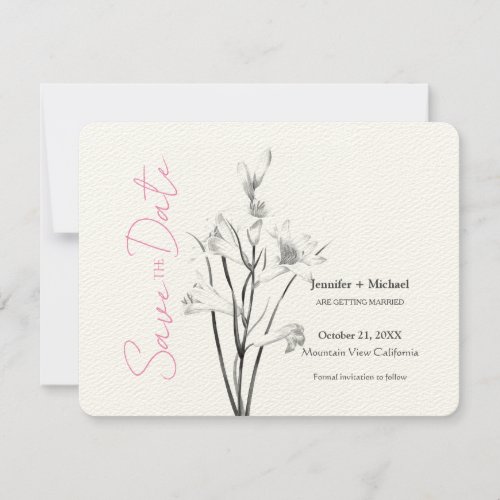 Wedding Marriage Calligraphy Floral Black White Save The Date