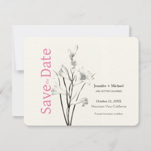 Wedding Marriage Calligraphy Floral Black White Save The Date