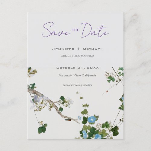 Wedding Marriage Minimalist Calligraphy Floral  Announcement Postcard