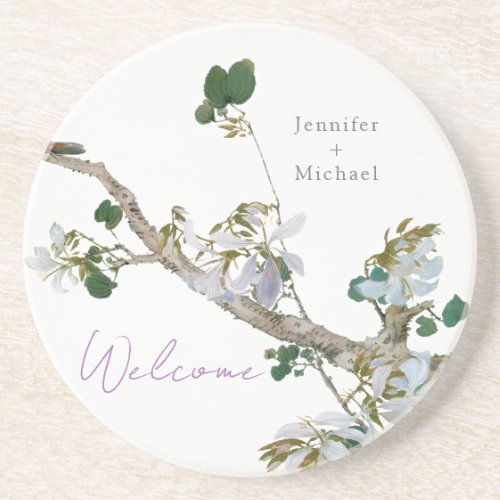Wedding Marriage Minimalist Calligraphy Floral Coaster