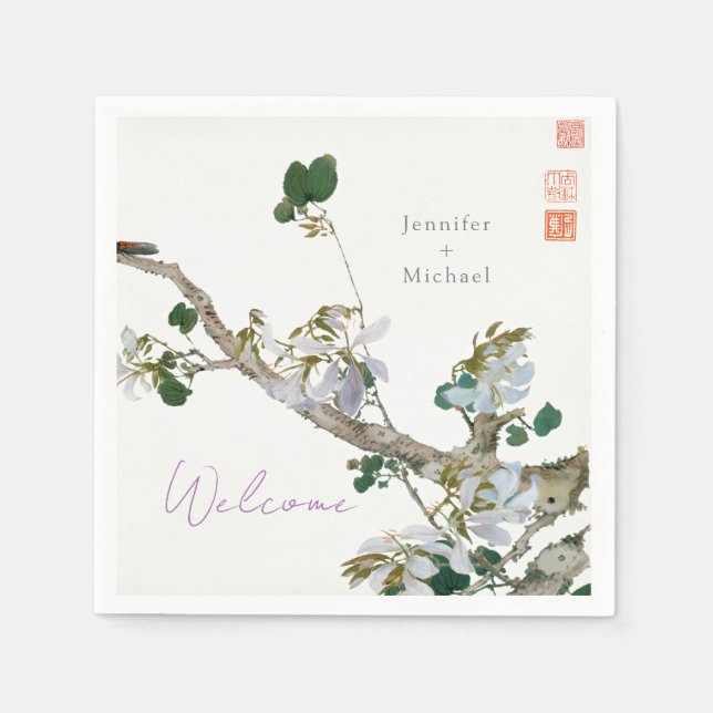 Wedding Marriage Minimalist Calligraphy Floral Napkins (Front)