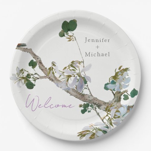 Wedding Marriage Minimalist Calligraphy Floral Paper Plates