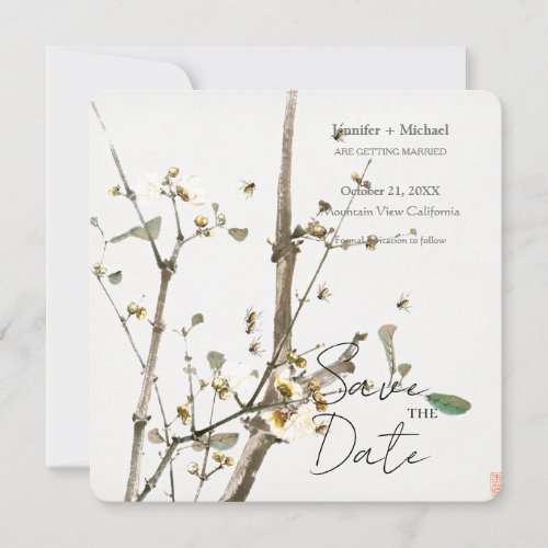Wedding Marriage Minimalist Calligraphy Floral Save The Date