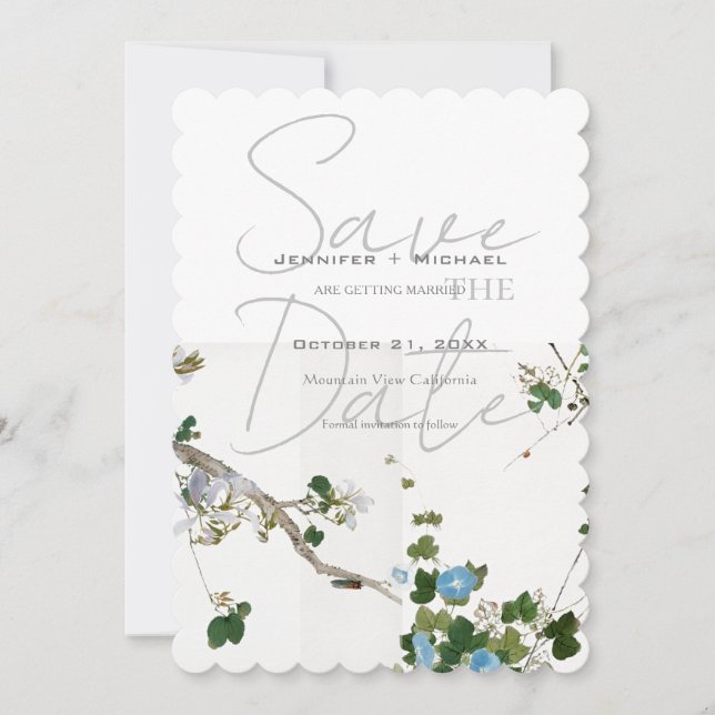Wedding Marriage Minimalist Calligraphy Floral  Save The Date (Front)