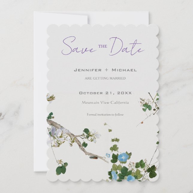 Wedding Marriage Minimalist Calligraphy Floral  Save The Date (Front)