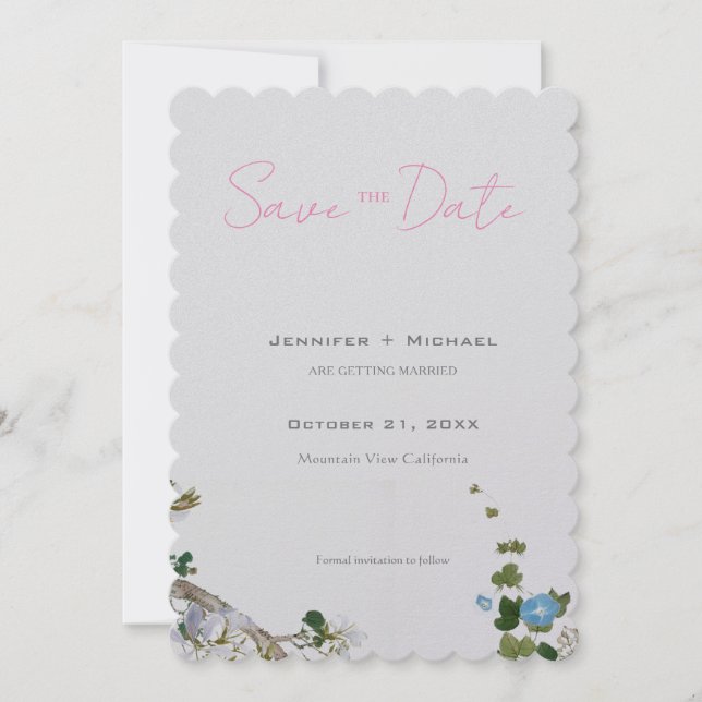 Wedding Marriage Minimalist Calligraphy Floral  Save The Date (Front)