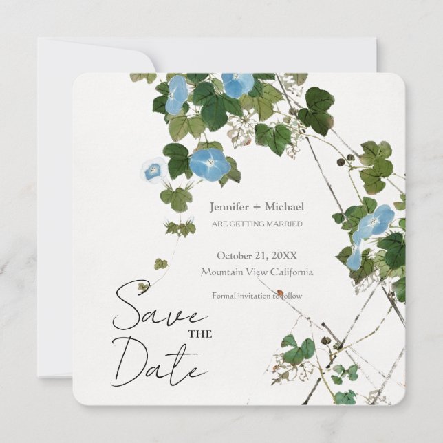 Wedding Marriage Minimalist Calligraphy Floral Save The Date (Front)