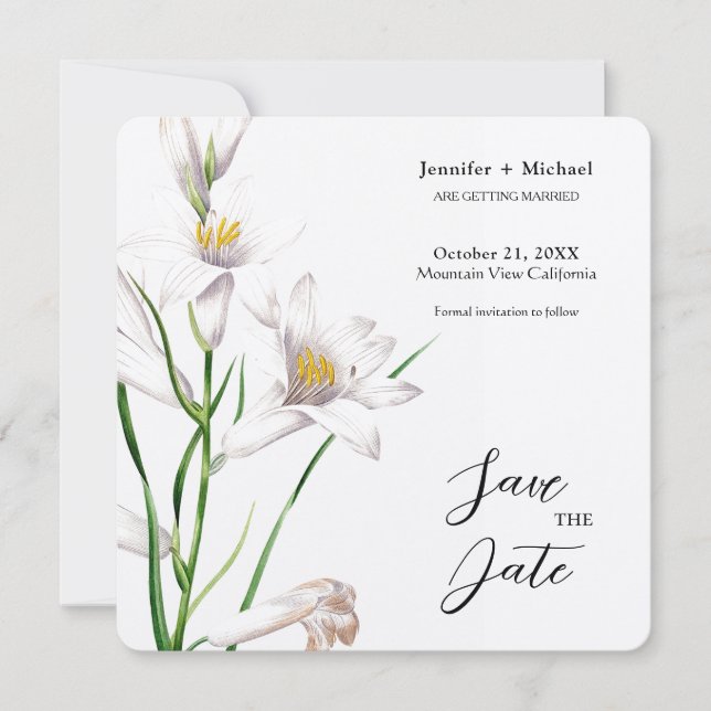 Wedding Marriage Minimalist Calligraphy Floral Save The Date (Front)