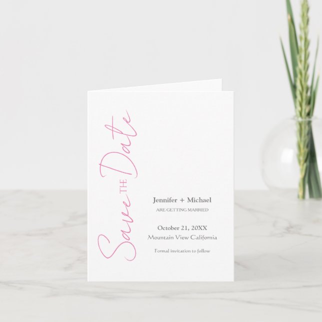 Wedding Marriage Minimalist Calligraphy Pink White Announcement (Front)