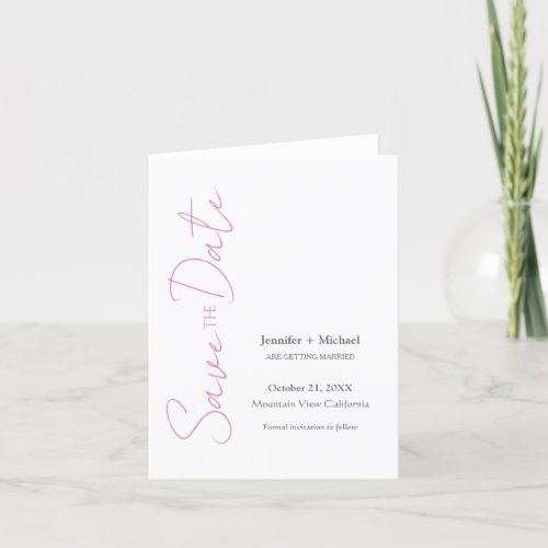 Wedding Marriage Minimalist Calligraphy Pink White Announcement