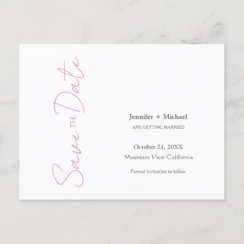 Wedding Marriage Minimalist Calligraphy Pink White Announcement Postcard