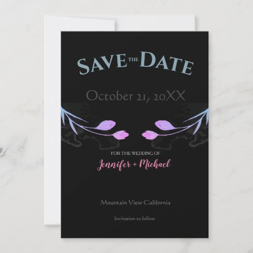 Wedding Marriage Minimalist  Chic Black Floral Save The Date