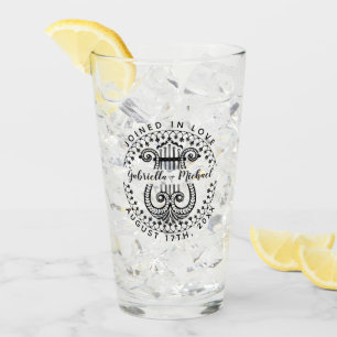 Wedding Married Couple Names Elegant Ornate Harp Glass