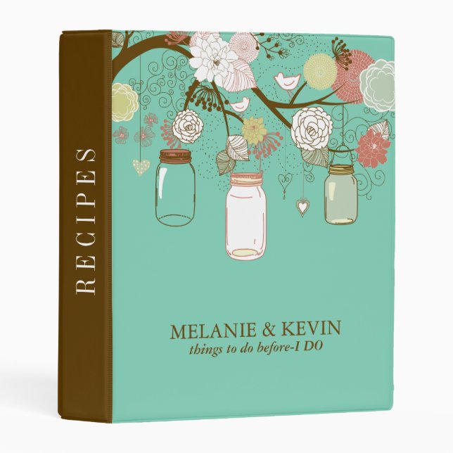 Wedding Mason Jar Flowers & Birds Mini Binder (Front/Spine)